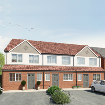 A row of newly-built terraced houses.