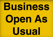 Business Open As Usual sign